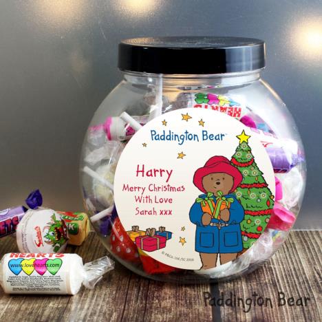 Personalised Paddington Bear Christmas 250g Sweets Jar Extra Image 2